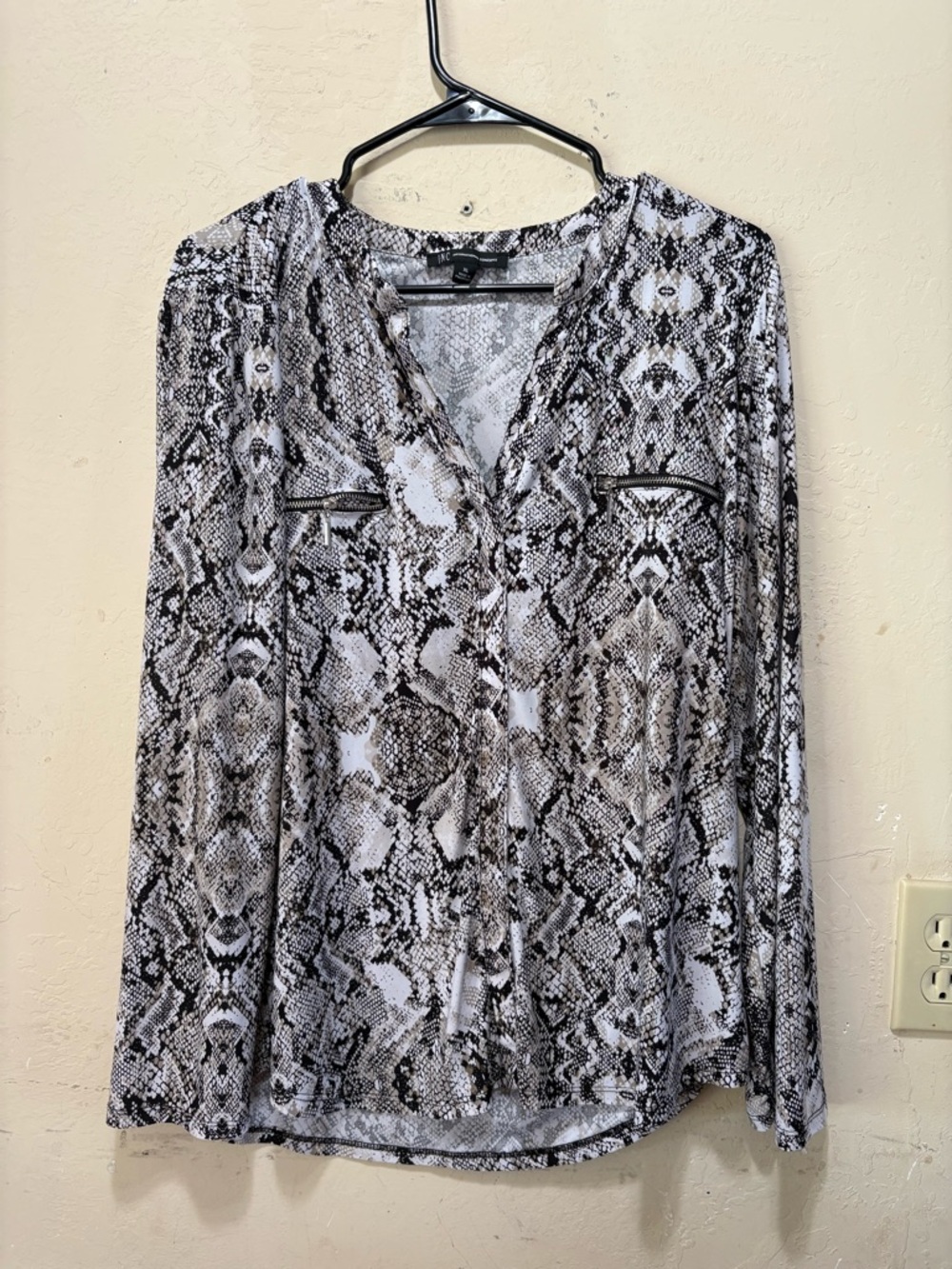 INC International Concepts Black & White Snake Print Button-Front Blouse